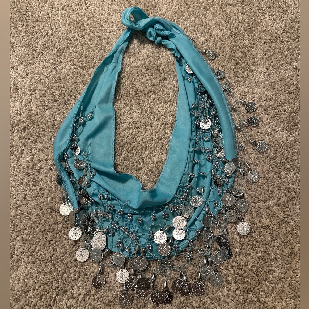 Turquoise Coin-Embellished Wrap